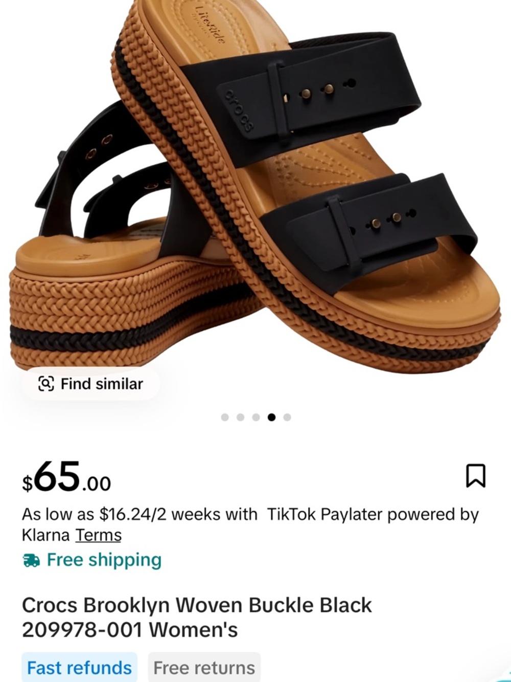 CROCS Two-Band Slide Sandals in Black and Tan